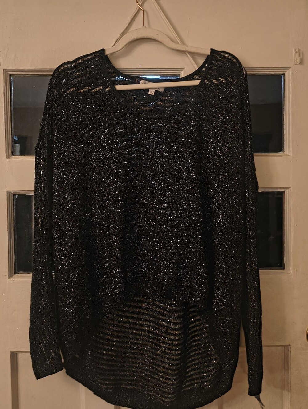 Jennifer Lopez Metallic Black Knit Top Size XL